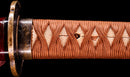 Katana Antigua Japonesa con Saya Roja y Tsuba Fukurin Momiji Dorada