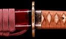 Katana Antigua Japonesa con Saya Roja y Tsuba Fukurin Momiji Dorada